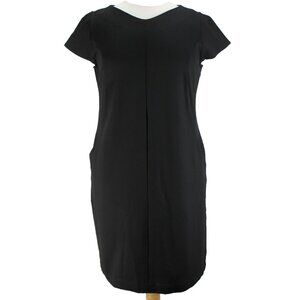 Susan Graver Dress Womens Size L Black Ponte Knit Cap Sleeve Sheath Pockets